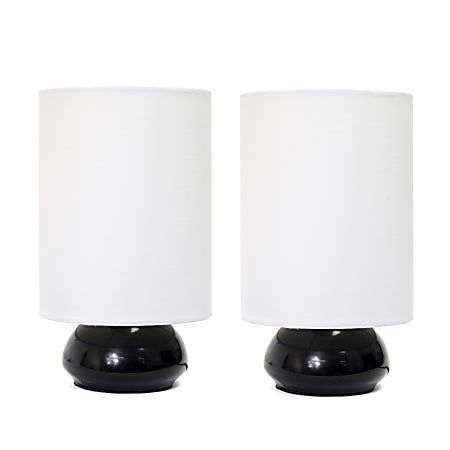 Simple Designs Gemini Colors Mini Touch Table Lamps, 8-7/8"H, White Shade/Black Base, Set Of 2 Lamps