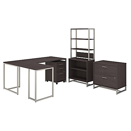 kathy ireland® Office by Bush Business Furniture Method 72"W L-Shaped Desk With 30"W Return, File Cabinets And Bookcase, Storm Gray, Standard Delivery