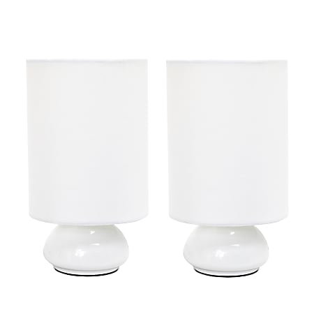 Simple Designs Gemini Colors Mini Touch Table Lamps, 8-7/8"H, White Shade/White Base, Set Of 2 Lamps
