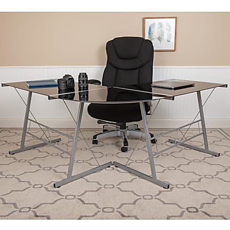 Flash Furniture 84" L-Shaped Corner Computer Desk, Black/Silver
