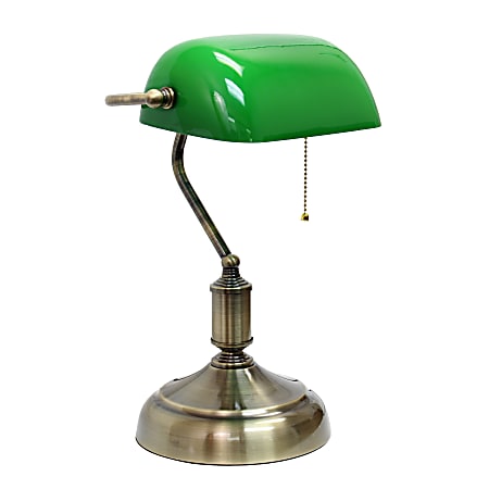 Simple Designs Executive Banker's Desk Lamp with Glass Shade, 14.75"H, Green