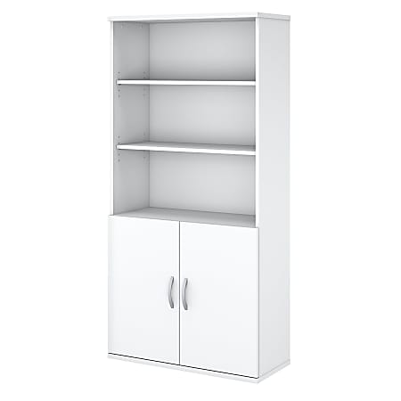 Bush Business Furniture Easy Office 73"H 5-Shelf Bookcase With Doors, White, Standard Delivery