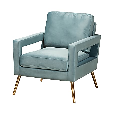 Baxton Studio Leland Armchair, Light Blue/Gold