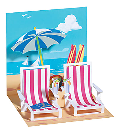 Up With Paper Everyday Pop-Up Greeting Card, 5-1/4" x 5-1/4", Beach Chairs