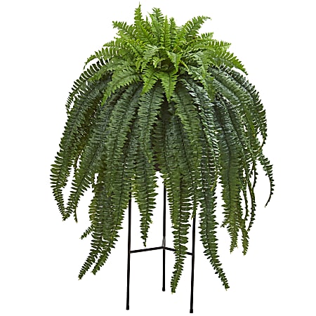 Nearly Natural Boston Fern 44”H Artificial Plant With Standing Planter, 44”H x 22”W x 22”D, Green/Black