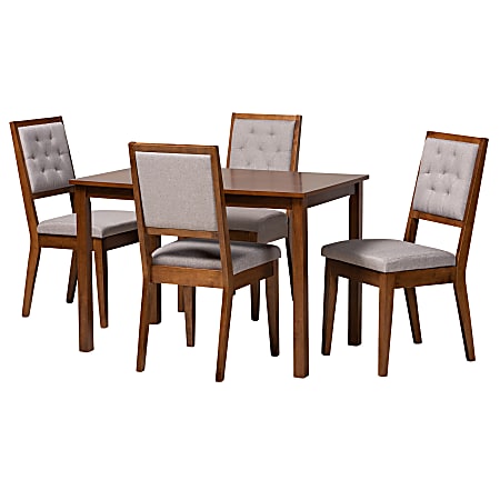 Baxton Studio Suvi 5-Piece Dining Set, Gray/Walnut Brown