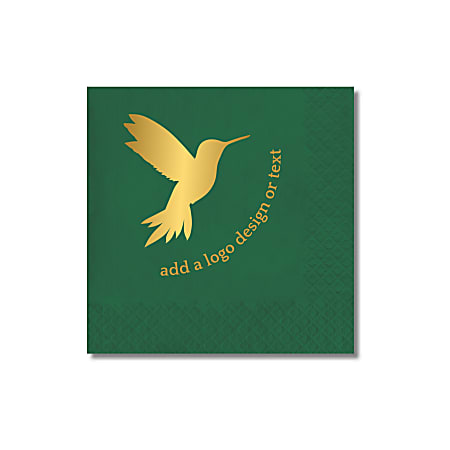 Custom Printed Personalized 1-Color Foil-Stamped Cocktail/Beverage Napkins, 4-3/4" x 4-3/4", Dark Green, Box Of 100 Napkins