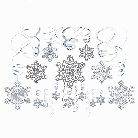 Amscan Hanging Snowflake Decorations, Silver, 30 Decorations Per Pack, Case Of 2 Packs