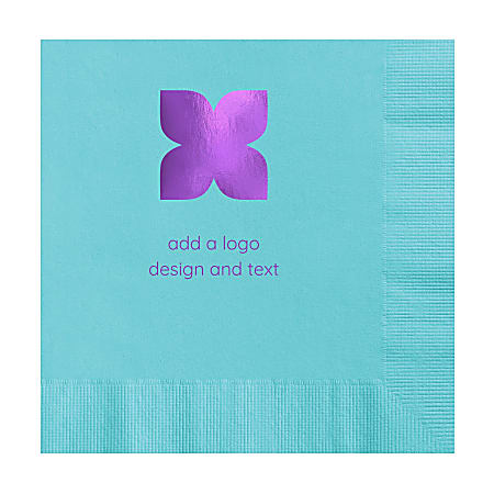 Custom Printed Personalized 1-Color Foil-Stamped Cocktail/Beverage Napkins, 4-3/4" x 4-3/4", Aqua Blue, Box Of 100 Napkins