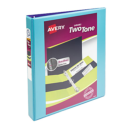 Avery® 2-Tone Durable View 3-Ring Binder, 1" Slant Rings, 42% Recycled, Purple/Turquoise