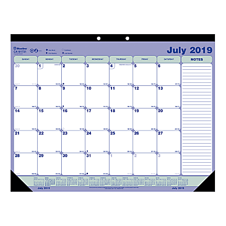 Blueline® 13-Month Academic Monthly Desk Pad, 16" x 21-1/4", July 2019 to July 2020