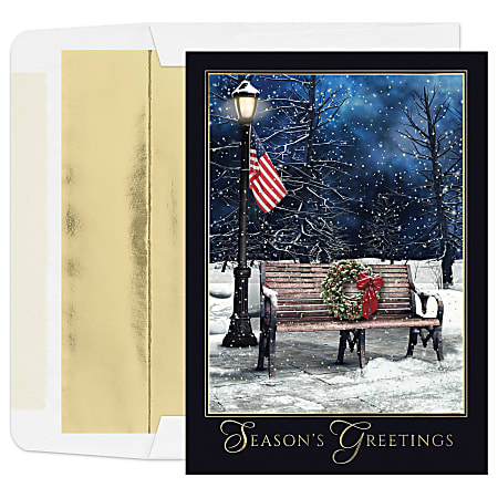 Custom Embellished Holiday Cards And Foil Envelopes, 7-7/8" x 5-5/8", Winter Pride, Box Of 25 Cards