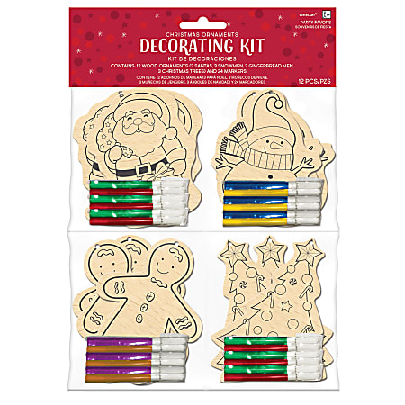 Amscan Christmas Ornament Decorating Kits, 12 Ornaments Per Pack, Case Of 2 Packs