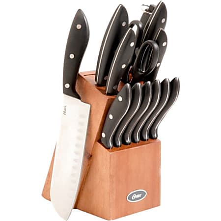 Oster Huxford 14-Piece Stainless-Steel Cutlery Knife Set With Wooden Block, Black