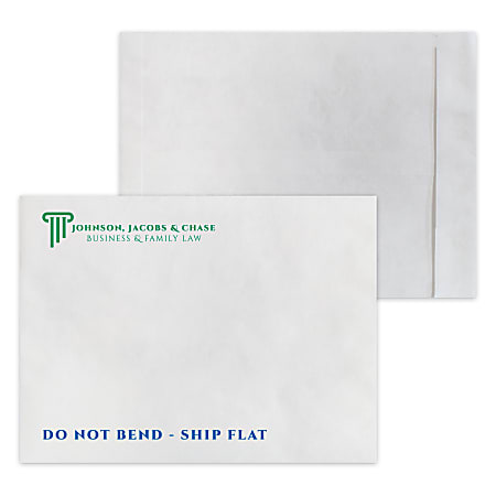 Zip Stick®,  White DuPont™ Tyvek® Open End Catalog Mailing Envelopes, 2-Color, Custom 9" x 12", Box Of 500