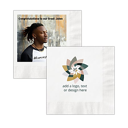 Custom Full-Color Printed Personalized Luncheon Napkins, 6-1/2" x 6-1/2", White, Box Of 100 Napkins
