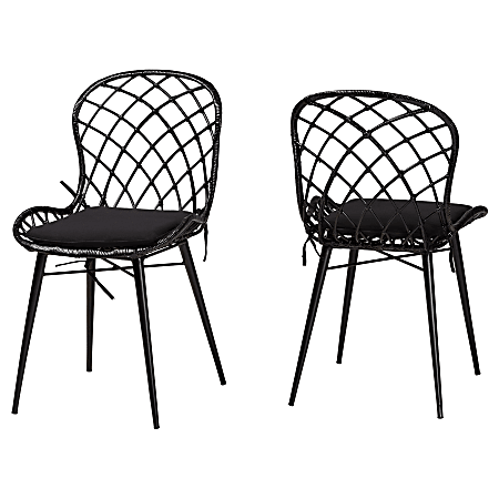 bali & pari Sabelle Rattan Dining Accent Chairs, Black, Set Of 2 Chairs