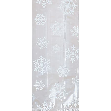 Amscan Christmas Cellophane Party Bags, Medium, White Snowflake, Pack Of 120 Bags