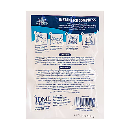 DMI® Ice Kold® Instant Ice Compress, 4 3/4" x 6 1/2", White, Pack Of 24