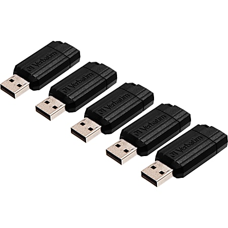 Verbatim PinStripe USB Drive - 8 GB - USB 2.0 - Black - Lifetime Warranty - 5 / Bundle