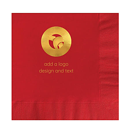 Custom Printed Personalized 1-Color Foil-Stamped Luncheon Napkins, 6-1/2" x 6-1/2", Red, Box Of 100 Napkins