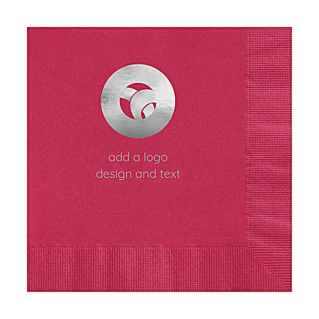 Custom Printed Personalized 1-Color Foil-Stamped Luncheon Napkins, 6-1/2" x 6-1/2", Hot Pink, Box Of 100 Napkins