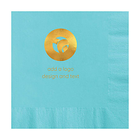 Custom Printed Personalized 1-Color Foil-Stamped Luncheon Napkins, 6-1/2" x 6-1/2", Aqua Blue, Box Of 100 Napkins