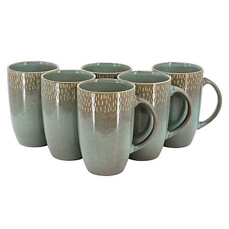 Meritage Jasper 6-Piece Stoneware Tall Latte Cup Set, 22 Oz, Green