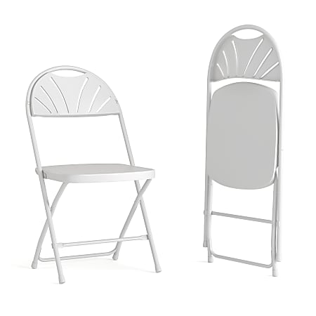 Flash Furniture HERCULES Series 650 lb Capacity Plastic Fan Back Folding Chairs White Set Of 2 Chairs Office Depot