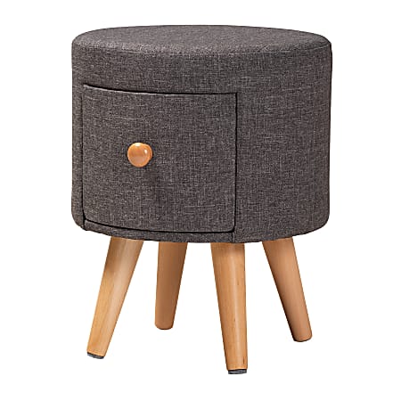 Baxton Studio Rocco 1-Drawer Ottoman Stool, Dark Gray/Oak Brown