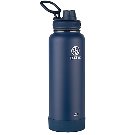 Takeya Actives Vacuum Insulated Stainless Steel Water Bottle With Spout Lid, 40 Oz, Midnight Blue