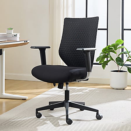 Serta&reg; SitTrue&trade; Riverdale Ergonomic Mesh/Fabric High-Back Task Chair, 50% Recycled, Black, BIFMA Compliant