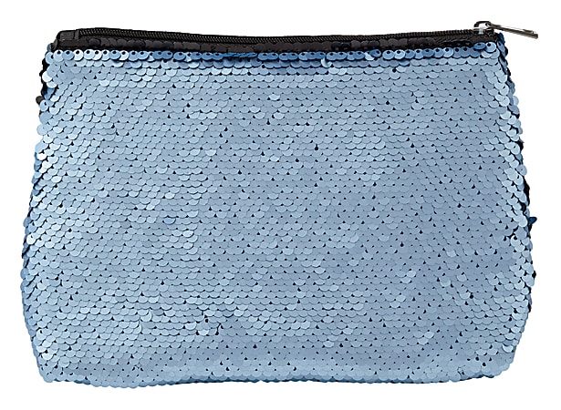 Office Depot® Brand Sequined Makeup Bag, 7 7/8" x 5 1/8", Blue