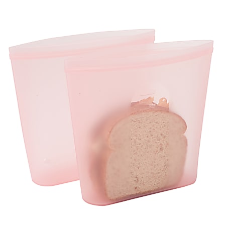 Mind Reader Reusable Silicone Bags, 6-3/4"H x 7-1/2"W x 1-1/4"D, Pink, Pack Of 2 Bags