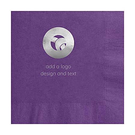 Custom Printed Personalized 1-Color Foil-Stamped Luncheon Napkins, 6-1/2" x 6-1/2", Purple, Box Of 100 Napkins