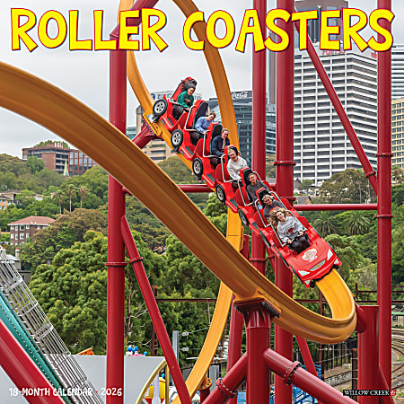 2026 Willow Creek Press Art & Design Monthly Wall Calendar, 12" x 12", Roller Coasters, January To December, 55533