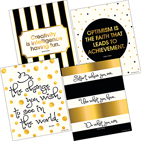 Barker Creek Art Print Set, 8" x 10", Creativity, Intelligence And Optimism 24K Gold Collection, Pre-K To College, Pack Of 4