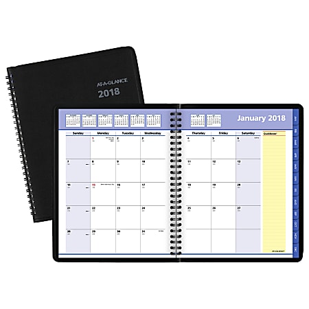 AT-A-GLANCE® QuickNotes® Monthly Self-Management System, 6 7/8" x 8 3/4", 30% Recycled, Black, January-December 2018 (760805-18)