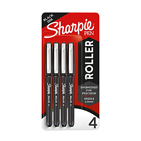 Sharpie® Rollerball Pens, Needle Point, 0.5 mm, Black Ink, Pack Of 4
