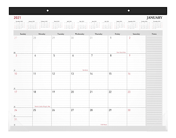 Office Depot® Brand Monthly Desk Pad Calendar, 21-3/4" x 17", White, January To December 2021, OD202600