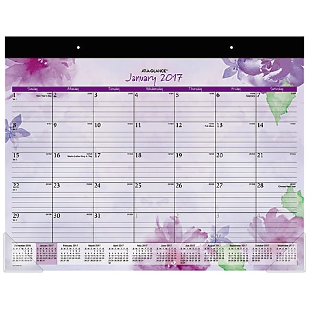 AT-A-GLANCE Fashion Monthly Desk Pad Calendar, 22" x 17", 30% Recycled, Beautiful Day, January-December 2017
