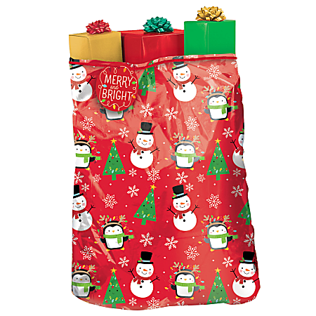 Amscan Christmas Snow Friends Plastic Gift Sacks, Giant, Multicolor, Set Of 2 Gift Sacks