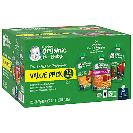 Gerber Organic 2nd Foods Baby Food Pouches, 3.5 Oz, Pack Of 12 Pouches