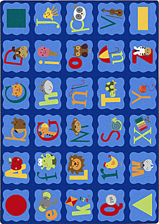 Joy Carpets® Kids' Essentials Rectangle Area Rug, Alphabet Blues™, 5-1/3' x 7-33/50', Multicolor
