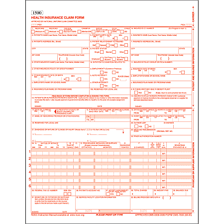 CMS-1500 Health Insurance Laser Cut Forms, 1-Part, Box Of 2,500