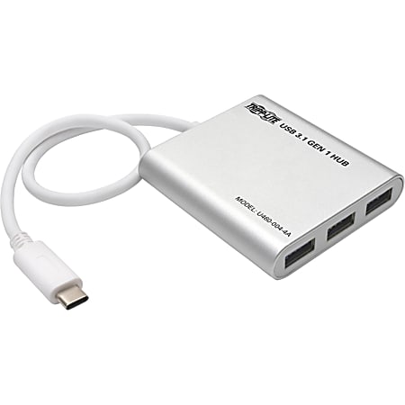 Eaton Tripp Lite Series 4-Port USB-C Hub, USB 3.x (5Gbps), 4x USB-A Ports, USB Micro-B Power Input, Silver, U4600044A