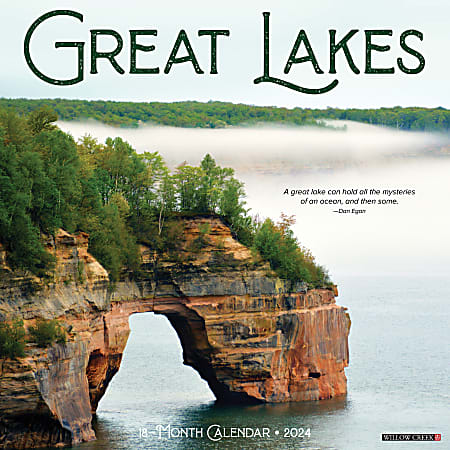 2024 Willow Creek Press Scenic Monthly Wall Calendar, 12" x 12", Great Lakes, January to December