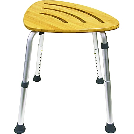 BIOS Living Bamboo Bath Stool - Brown Bamboo Seat - Silver Frame - Four-legged Base - 4 / Carton