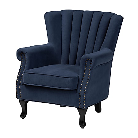 Baxton Studio Relena Armchair, Navy Blue/Dark Brown