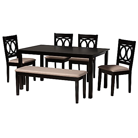 Baxton Studio Bennett Dining Set, 29-3/16”H x 59-1/16”W x 37-7/16”D, Sand/Dark Brown